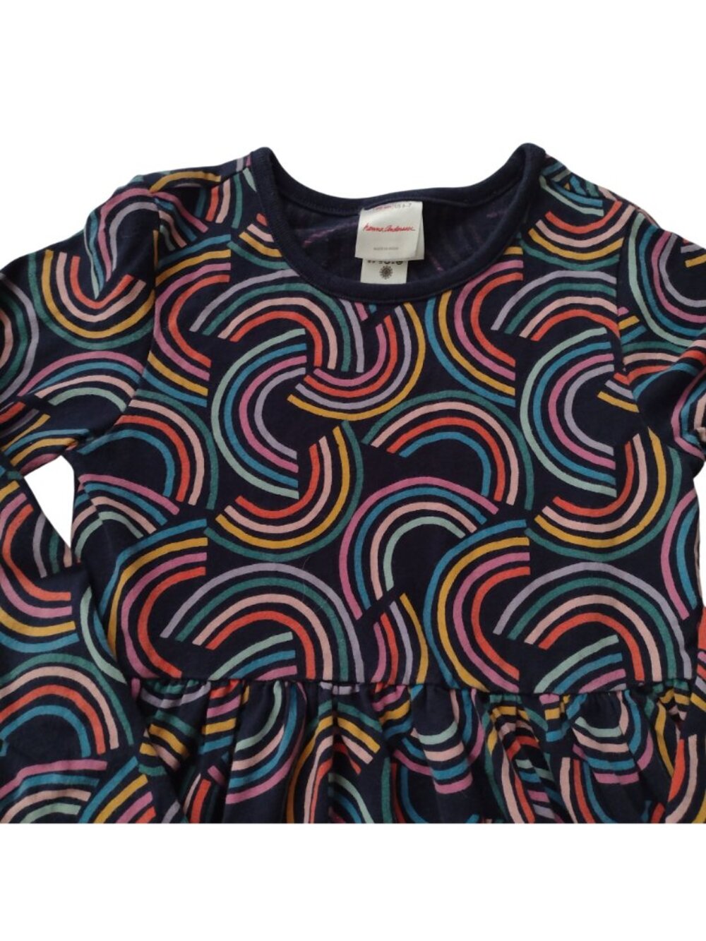 Hanna Andersson Long Sleeve Play Dress 6-7 Tossed Rainbow Print Fun Cotton Knit - Picture 3 of 7